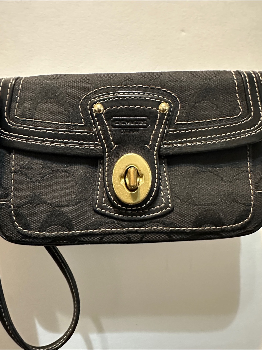Coach Black legacy Signature Canvas Wristlet with Gold Turnlock